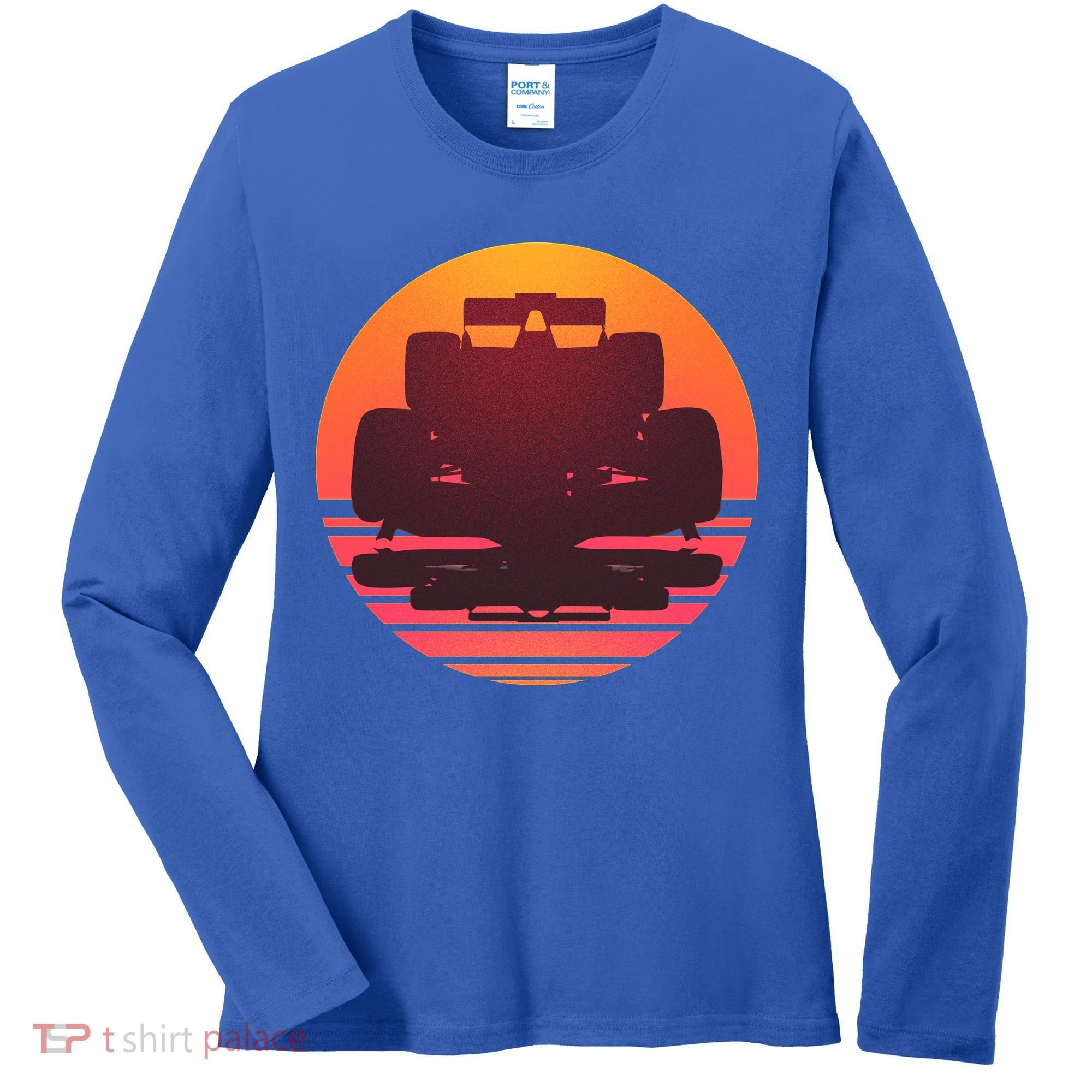 Racing Car Retro Sunset Emblem Women's Long Sleeve Shirt