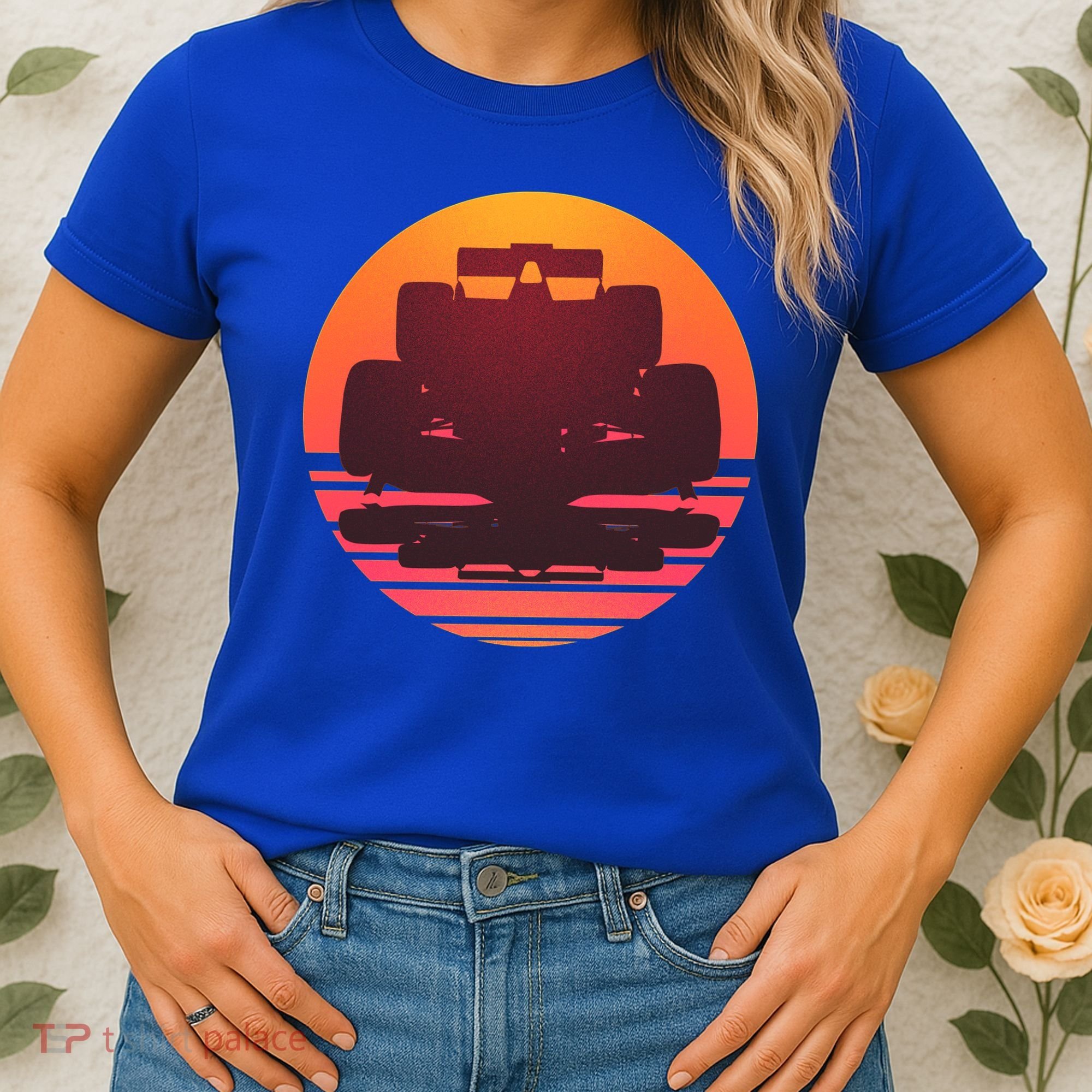 Racing Car Retro Sunset Emblem Women's T-Shirt