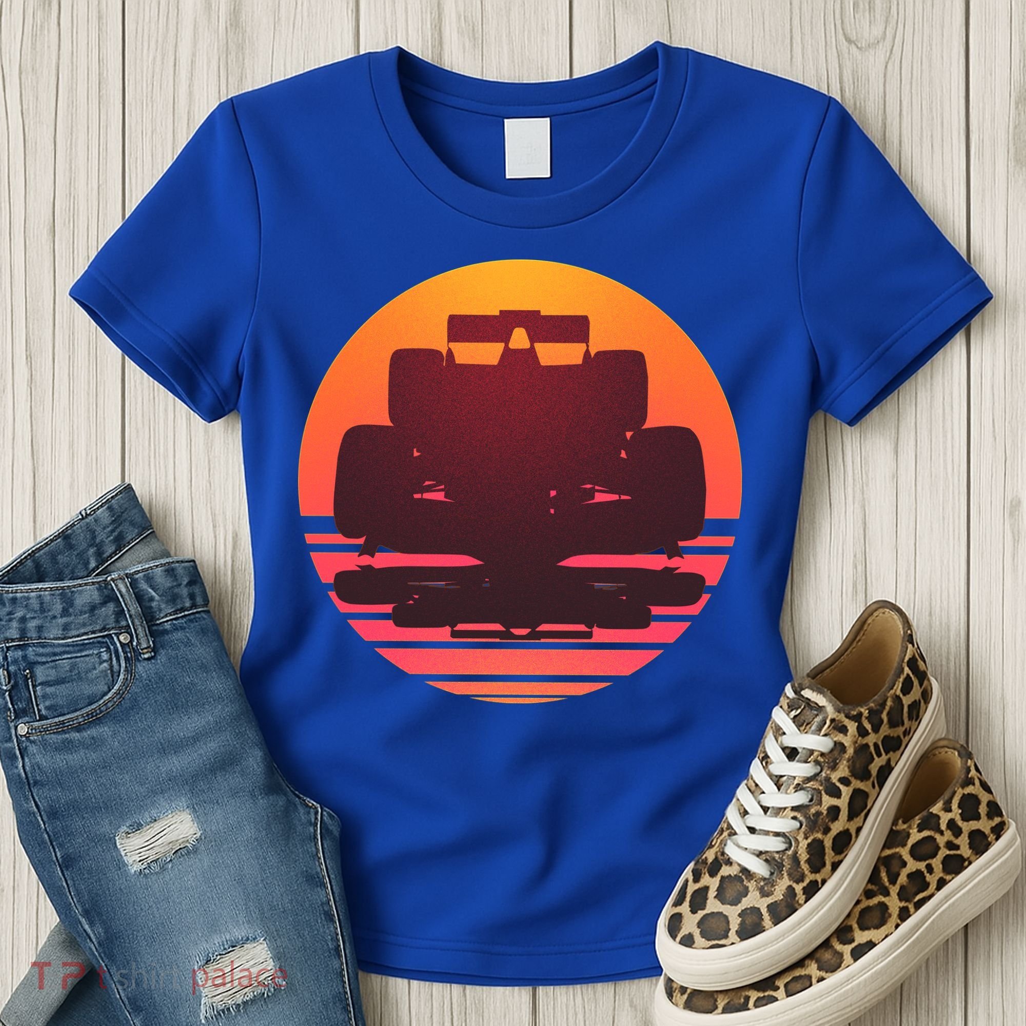 Racing Car Retro Sunset Emblem Women's T-Shirt