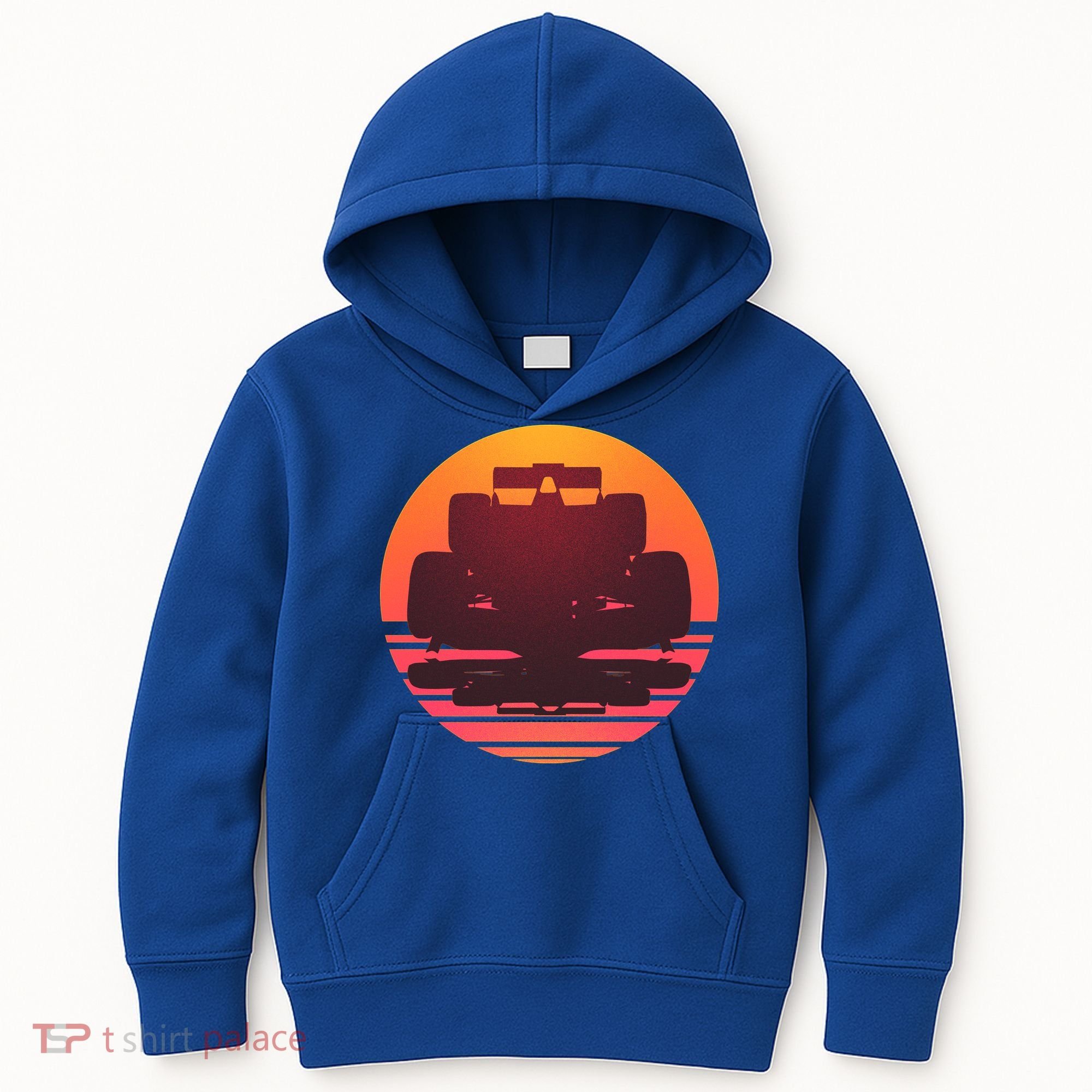 Racing Car Retro Sunset Emblem Kids Hoodie