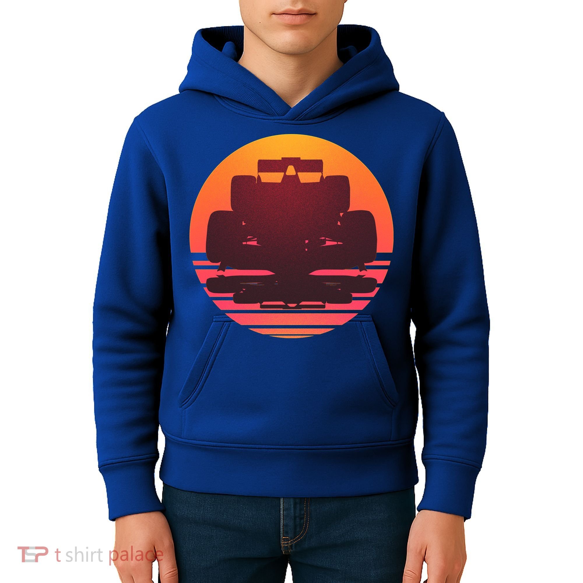Racing Car Retro Sunset Emblem Kids Hoodie