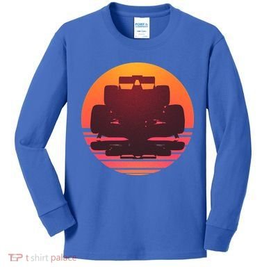 Racing Car Retro Sunset Emblem Kids Long Sleeve Shirt