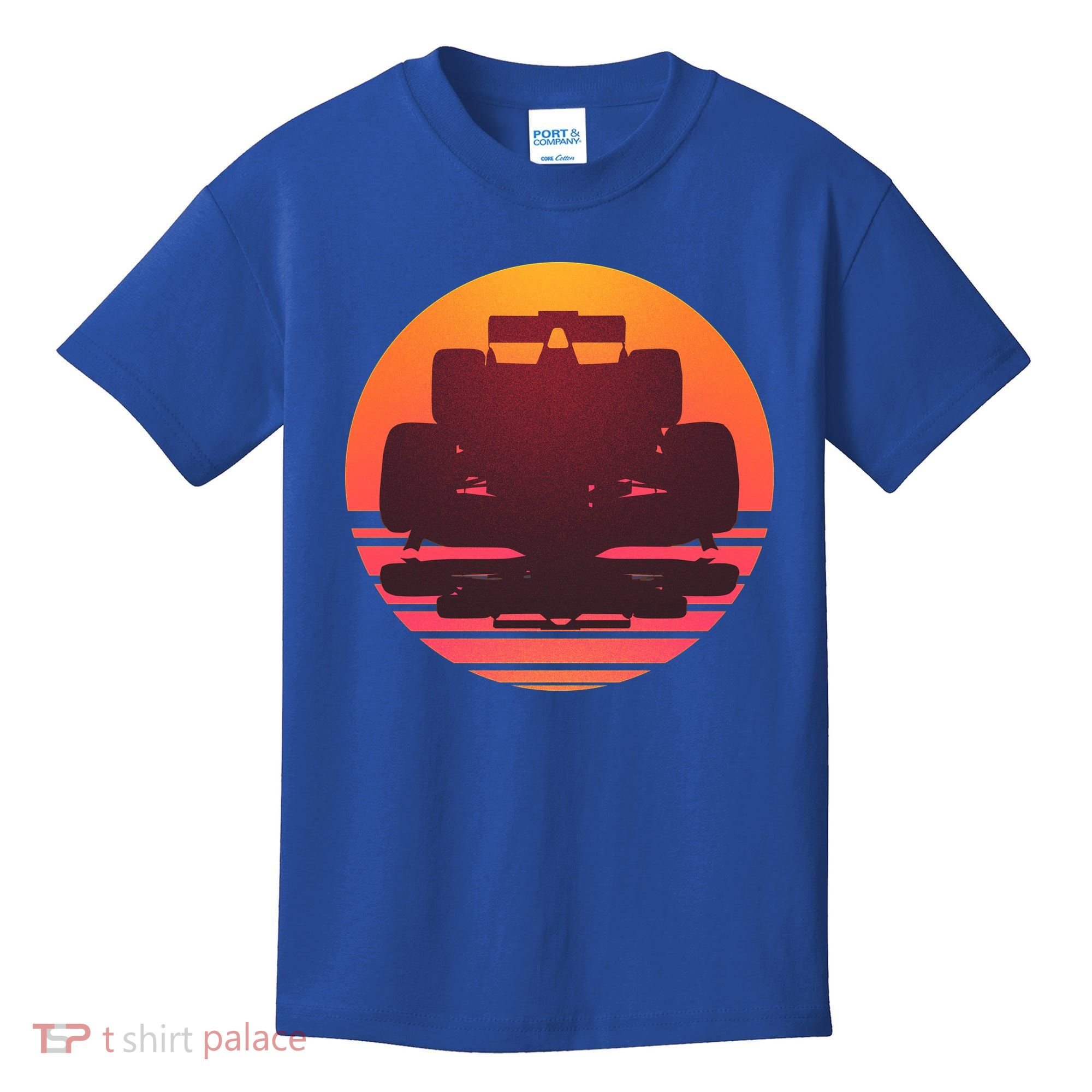 Racing Car Retro Sunset Emblem Kids T-Shirt