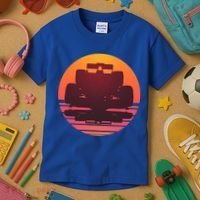 Racing Car Retro Sunset Emblem Kids T-Shirt thumb 3