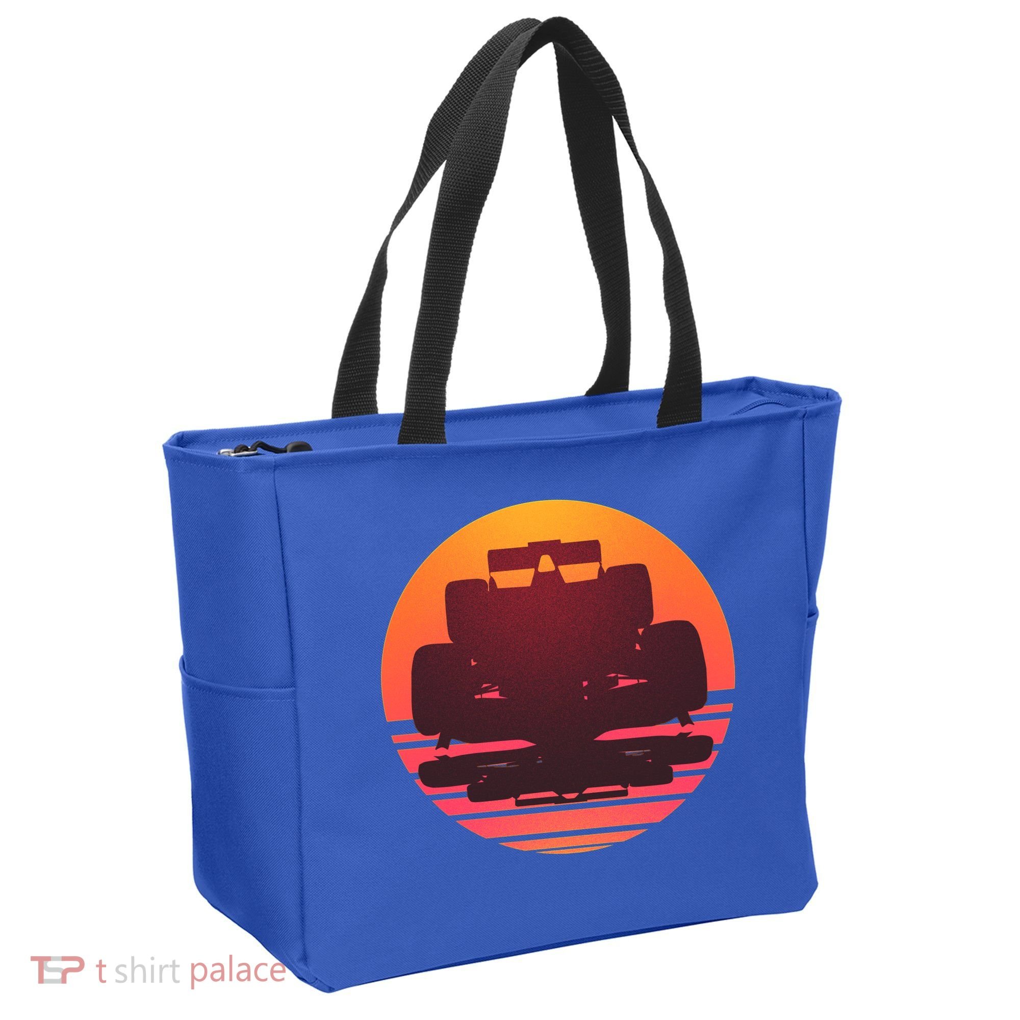 Racing Car Retro Sunset Emblem Tote Bag