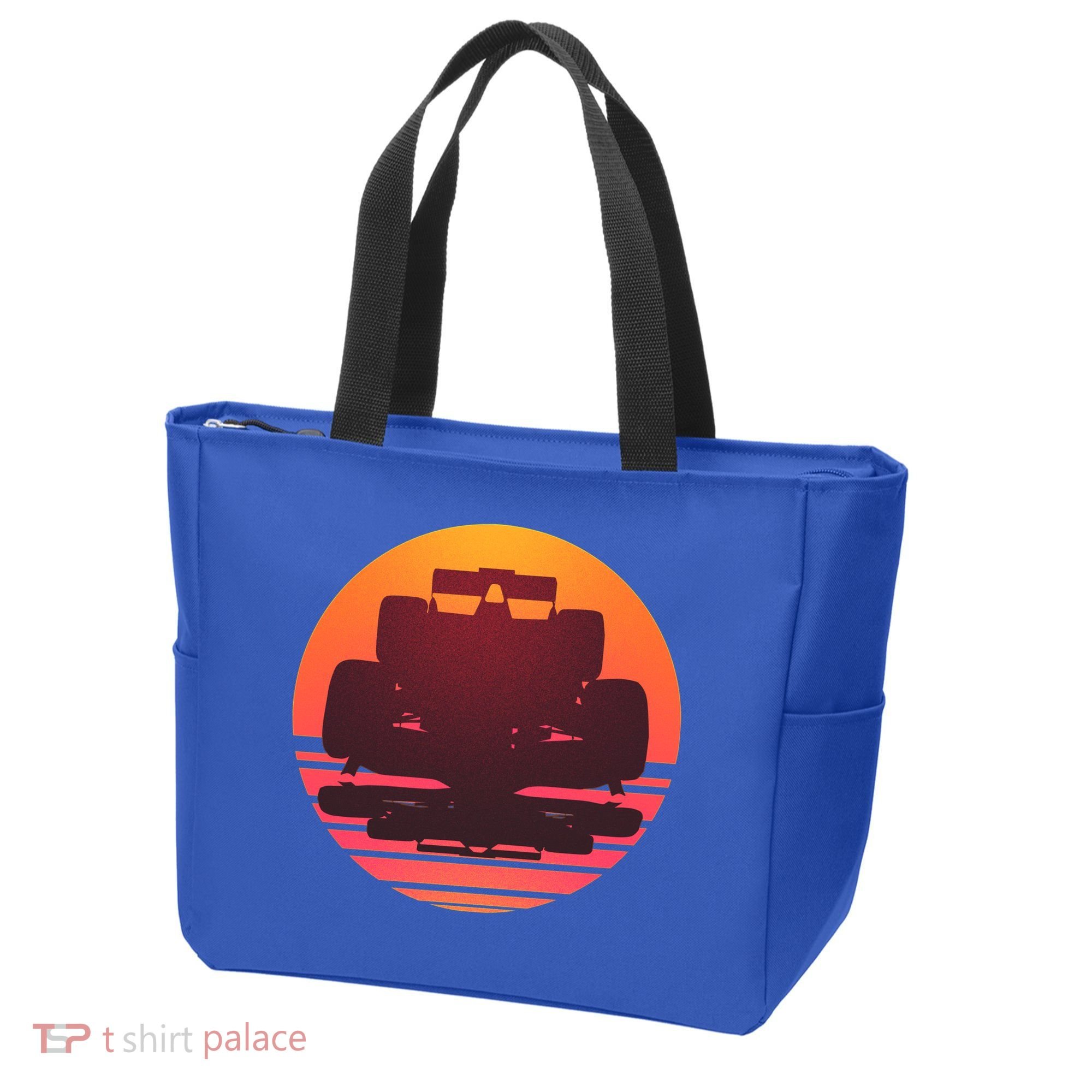 Racing Car Retro Sunset Emblem Tote Bag