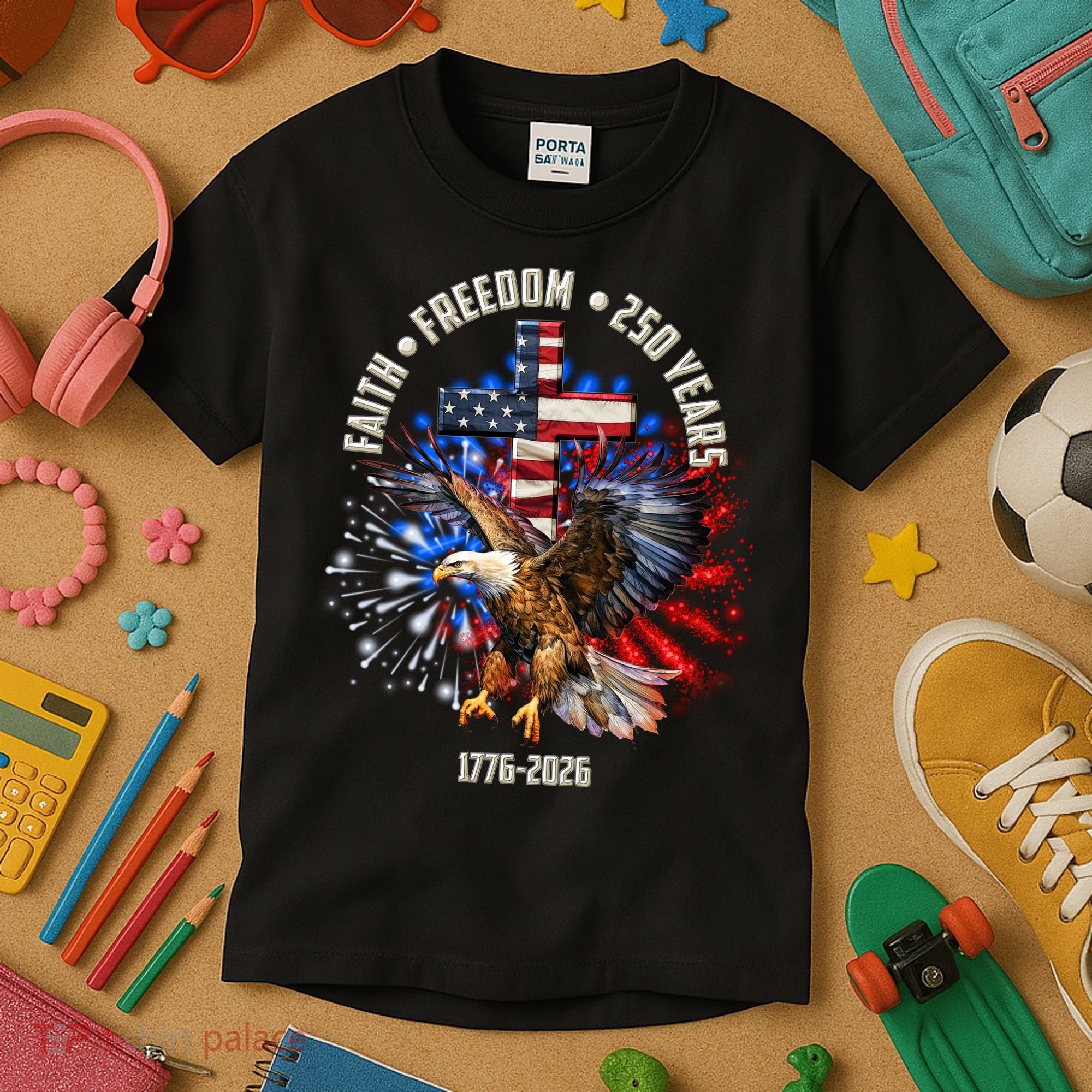 Faith Freedom 250 Years 1776-2026 Kids T-Shirt
