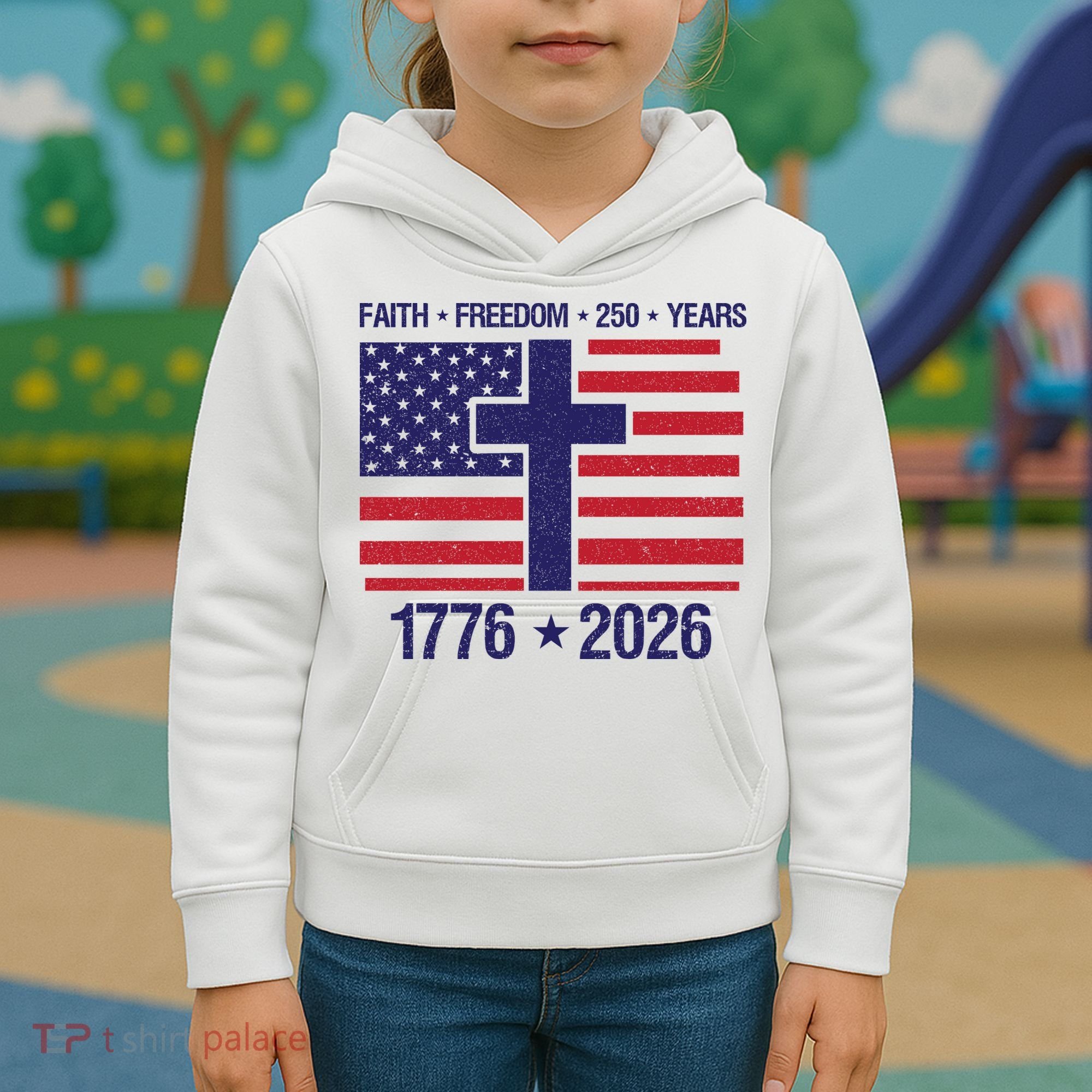 Faith Freedom 250 Years Anniversary Kids Hoodie