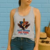 Faith Freedom 250 Years 1776-2026 American USA Flag Cross Eagle Women's Tank Top thumb 2