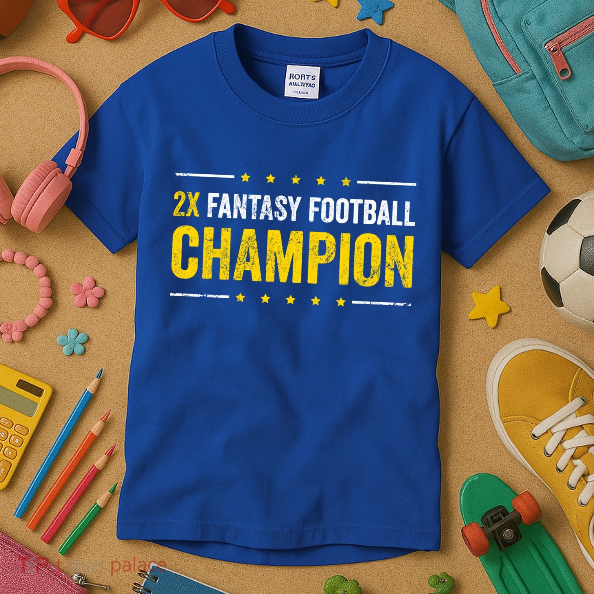 Fantasy Football 2 Time Winner Champ Champion Cool Gift Kids T-Shirt