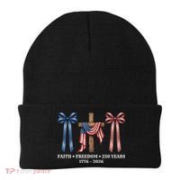 Faith Freedom 250 Years 1776-2026 Cute Patriotic Ribbons Christian Cross USA Flag Beanie thumb 0