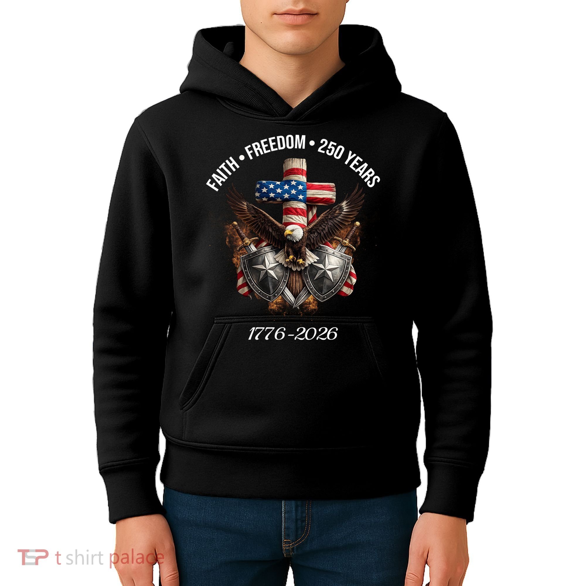 Faith Freedom 250 Years 1776-2026 Independence Kids Hoodie