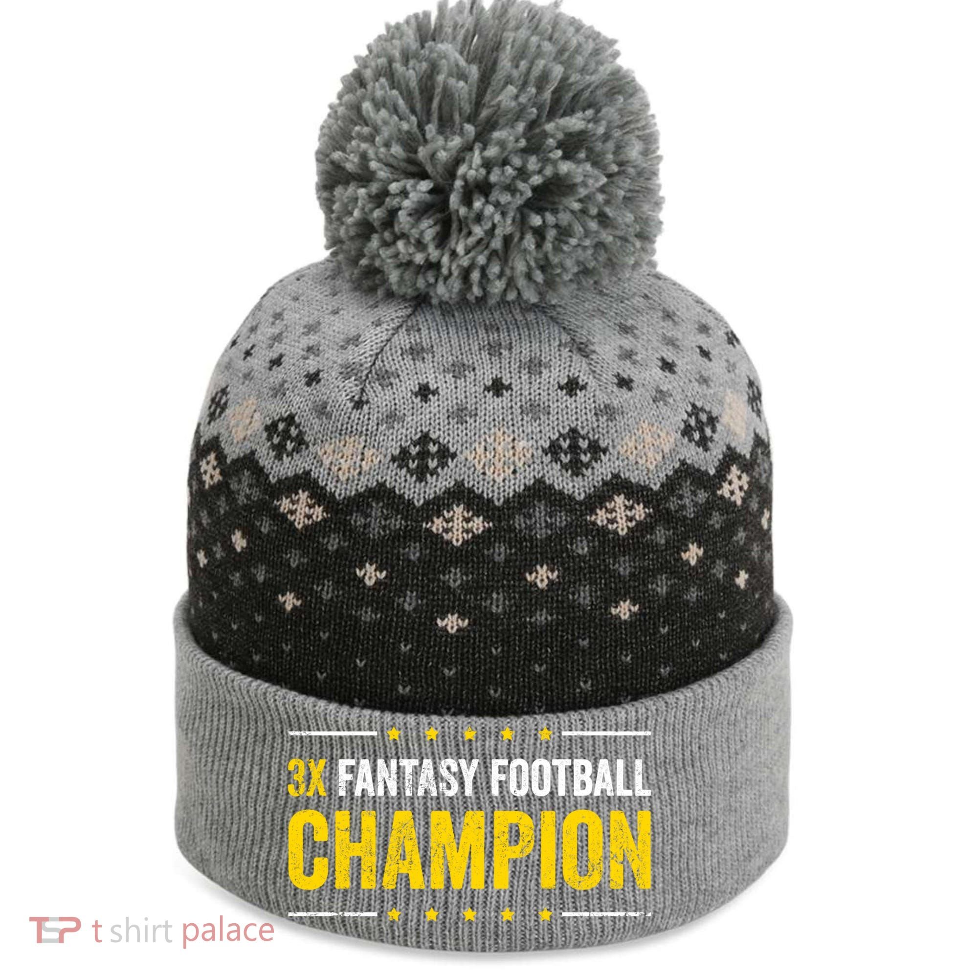 Fantasy Football 3 Time Winner Champ Champion Gift The Baniff Cuffed Pom Beanie
