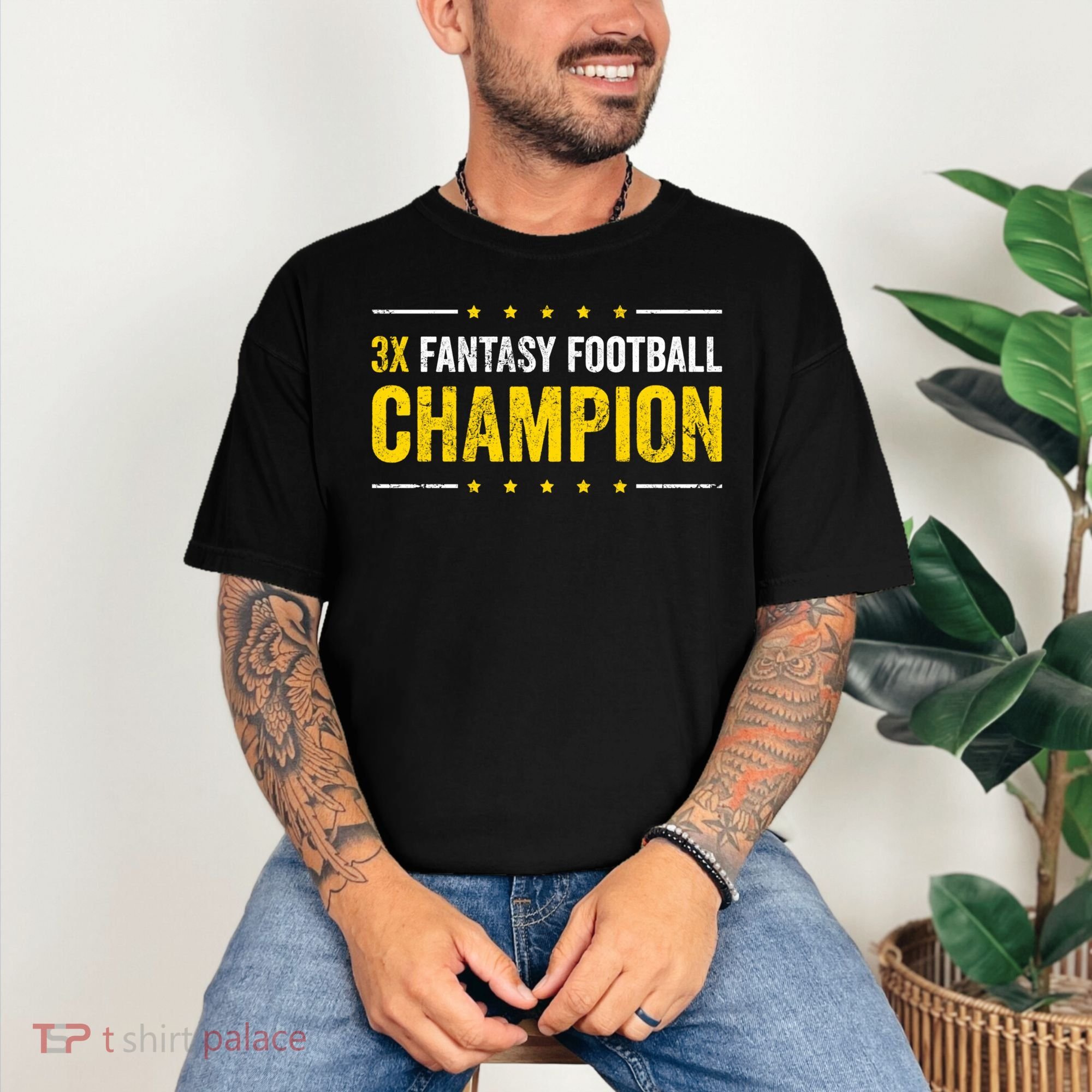 Fantasy Football 3 Time Winner Champ Champion Gift Comfort Colors T-Shirt