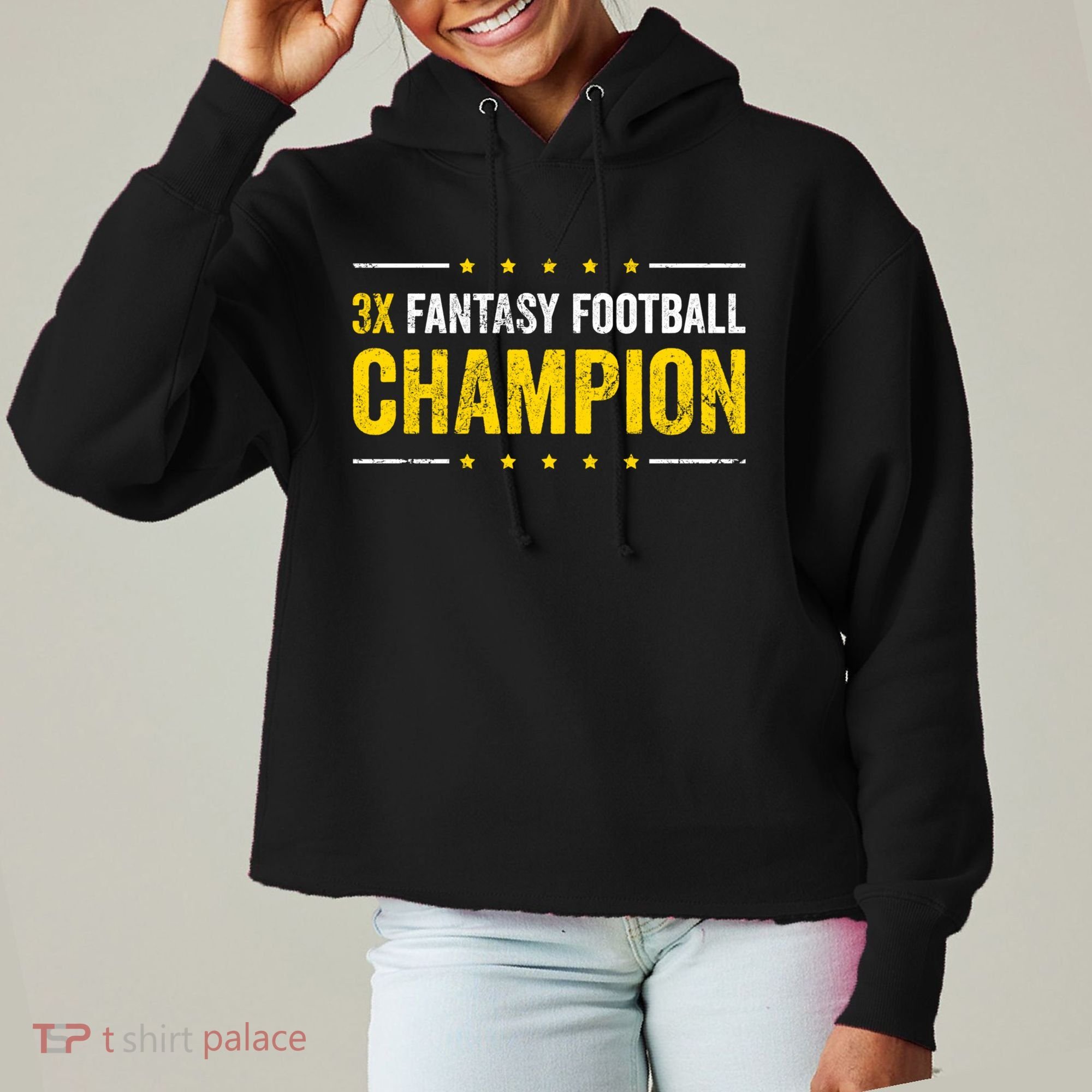 Fantasy Football 3 Time Winner Champ Champion Gift Ladies Heavyweight Boxy Pullover Hoodie
