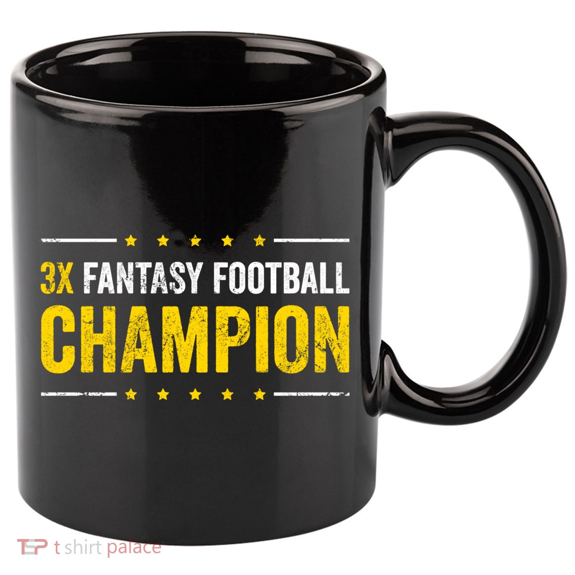 Fantasy Football 3 Time Winner Champ Champion Gift 11oz C Handle Ceramic Mug