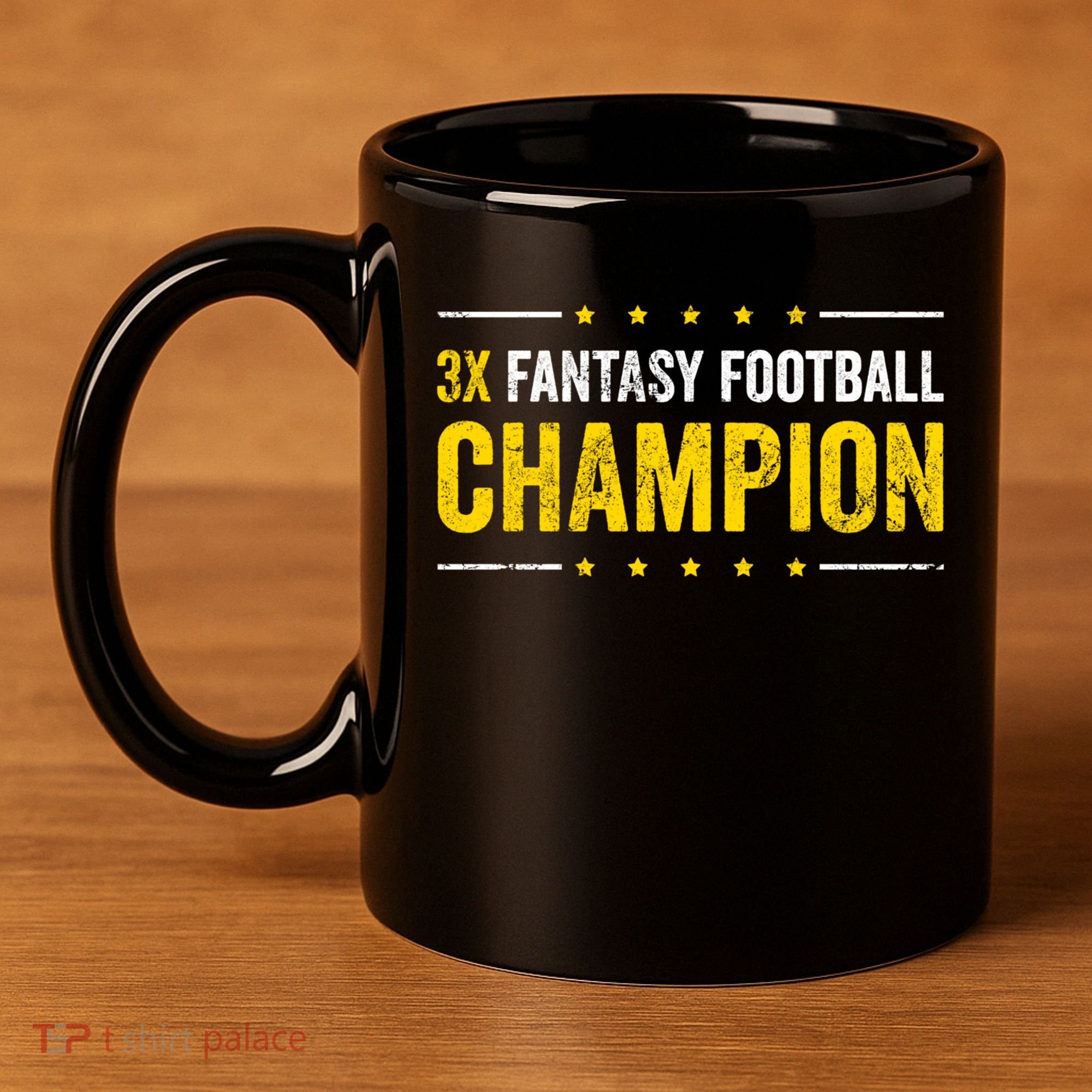 Fantasy Football 3 Time Winner Champ Champion Gift 11oz C Handle Ceramic Mug
