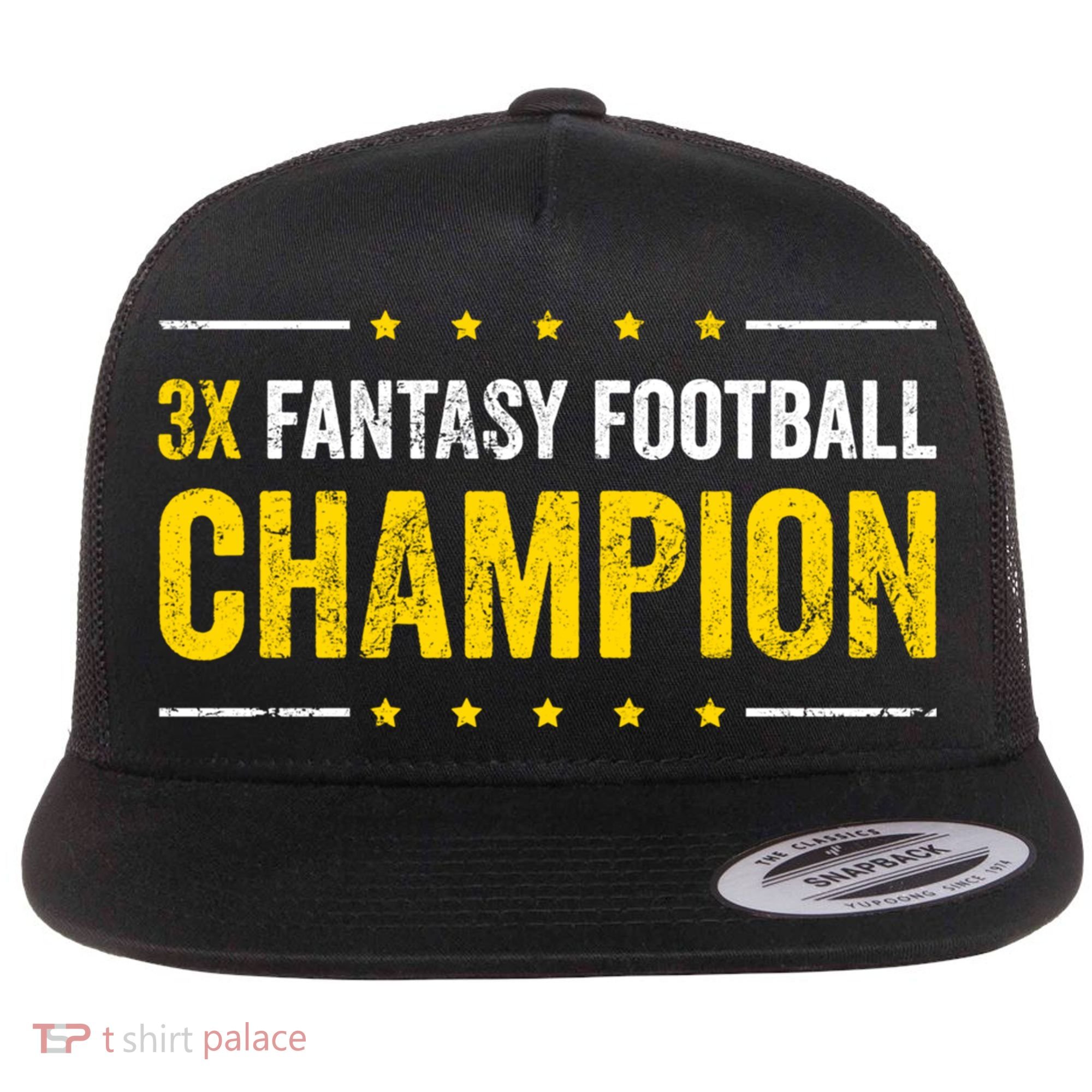 Fantasy Football 3 Time Winner Champ Champion Gift Flat Bill Trucker Hat