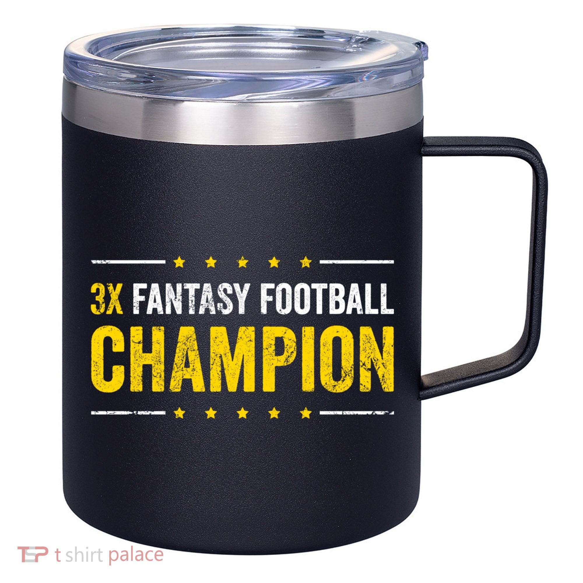 Fantasy Football 3 Time Winner Champ Champion Gift 12oz Stainless Steel Coffee Mug