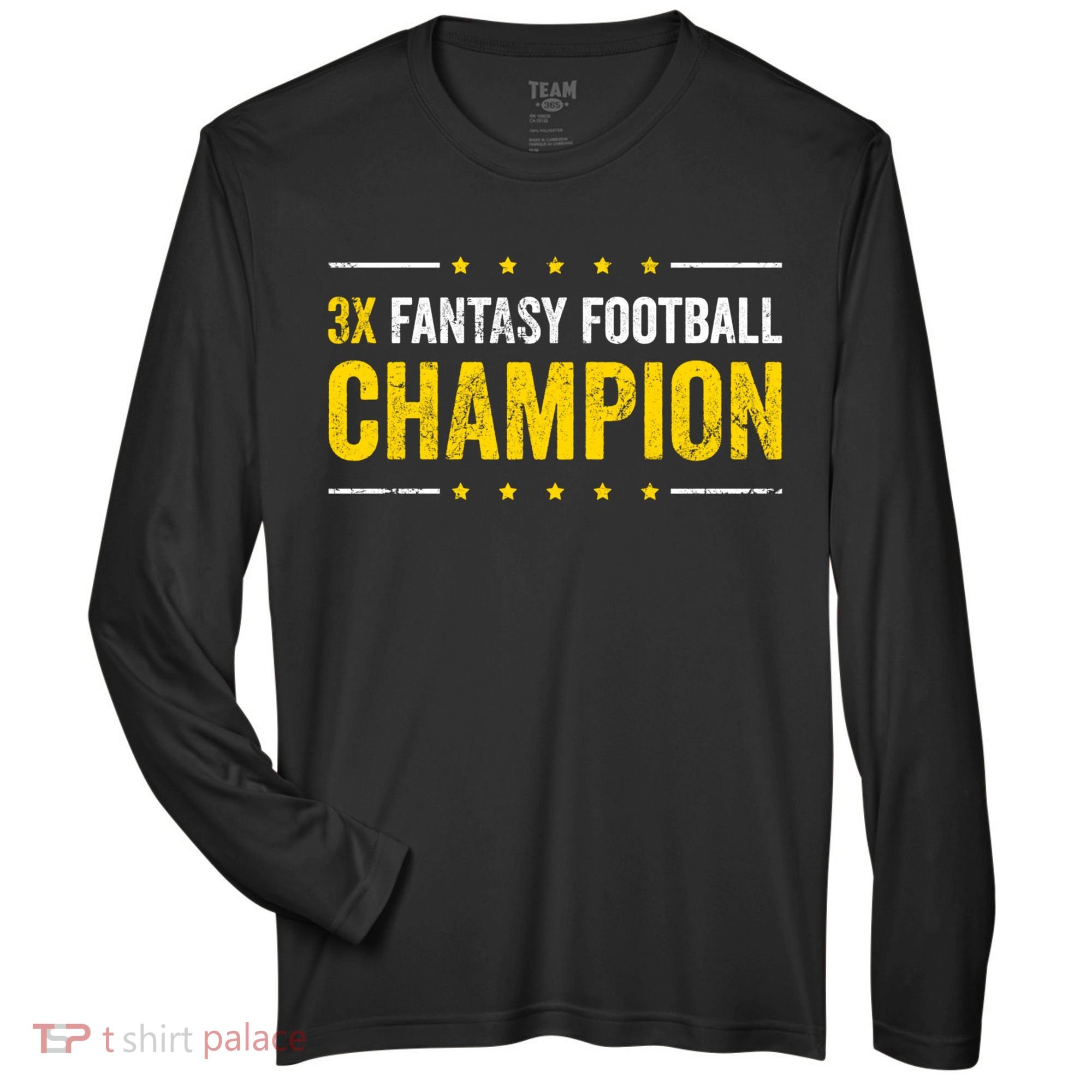 Fantasy Football 3 Time Winner Champ Champion Gift Zone Performance Long-Sleeve T-Shirt