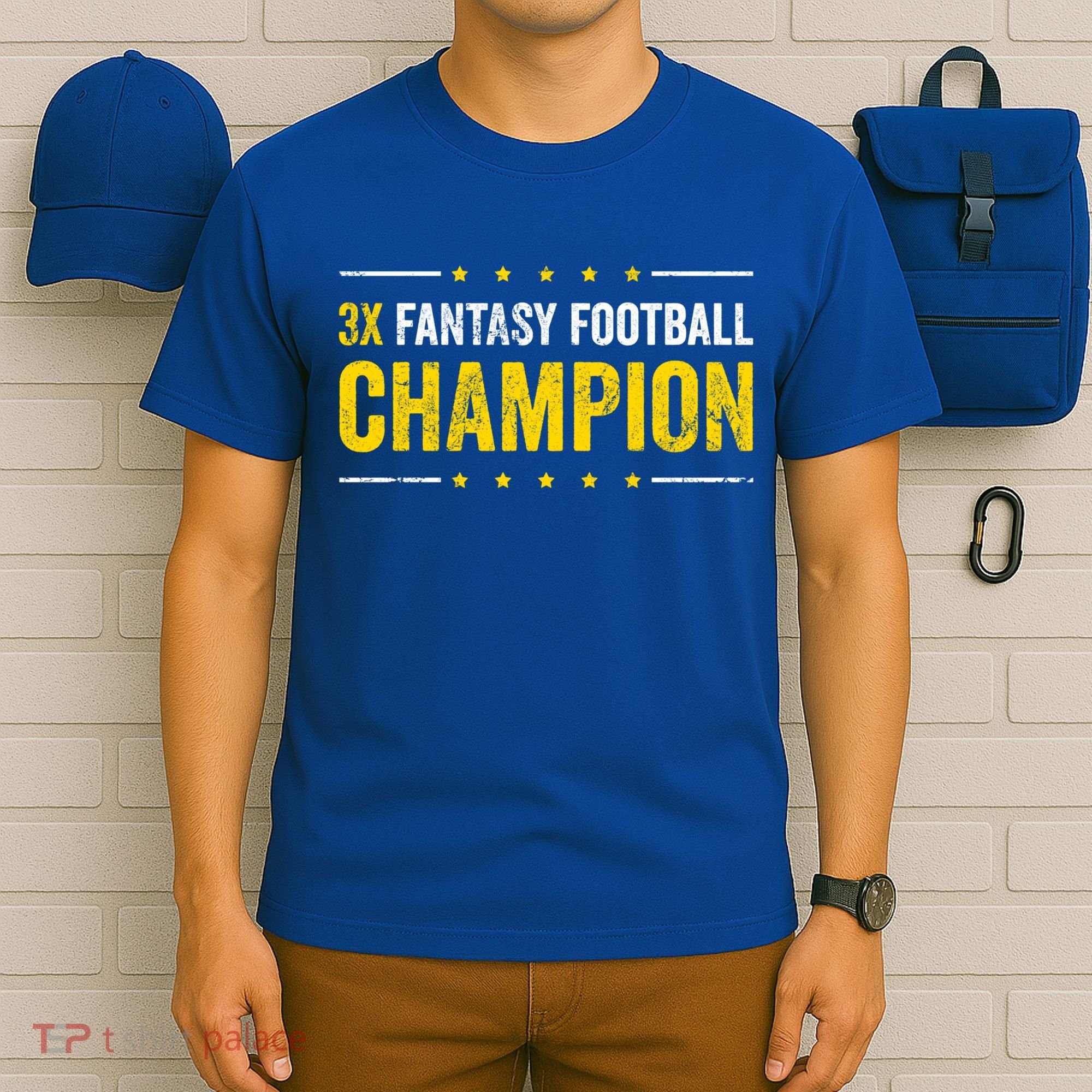 Fantasy Football 3 Time Winner Champ Champion Gift T-Shirt