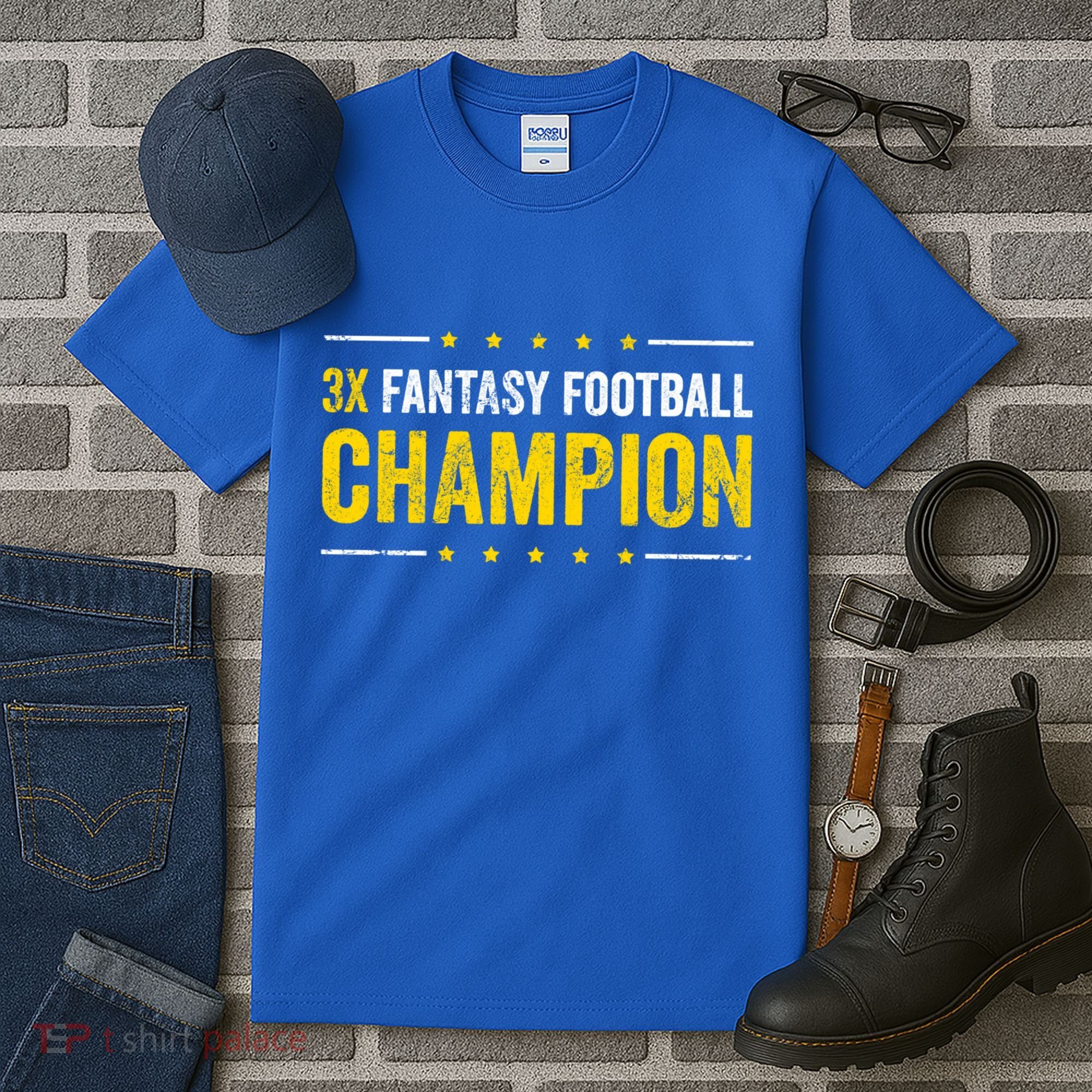 Fantasy Football 3 Time Winner Champ Champion Gift Tall T-Shirt