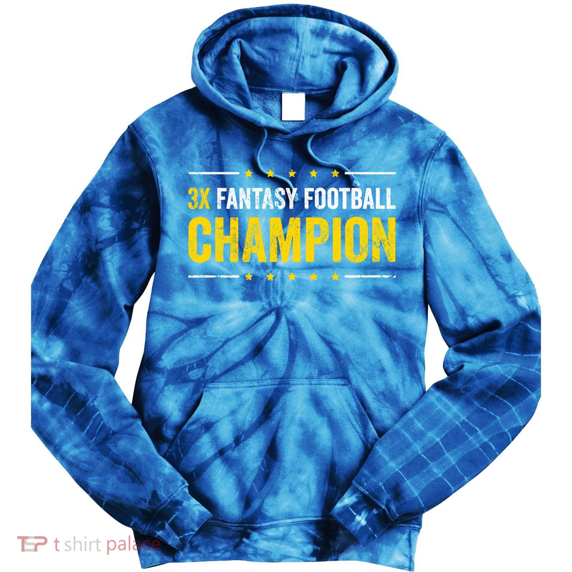 Fantasy Football 3 Time Winner Champ Champion Gift Tie Dye Hoodie