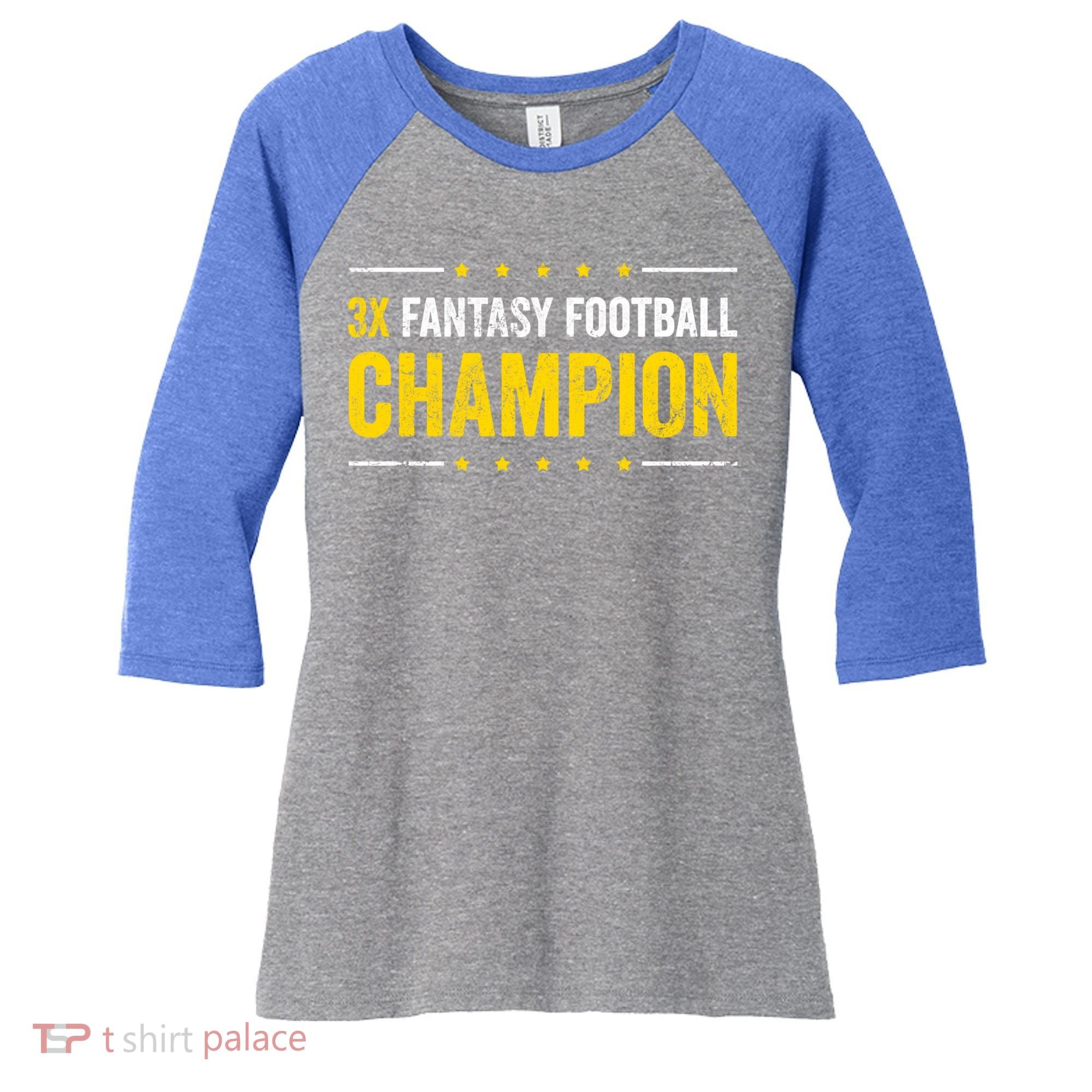 Fantasy Football 3 Time Winner Champ Champion Gift Women's Tri-Blend 3/4-Sleeve Raglan Shirt