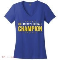 Fantasy Football 3 Time Winner Champ Champion Gift Women's V-Neck T-Shirt thumb 0