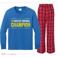 Fantasy Football 3 Time Winner Champ Champion Gift Kids Long Sleeve Plaid Pajama Set thumb 0