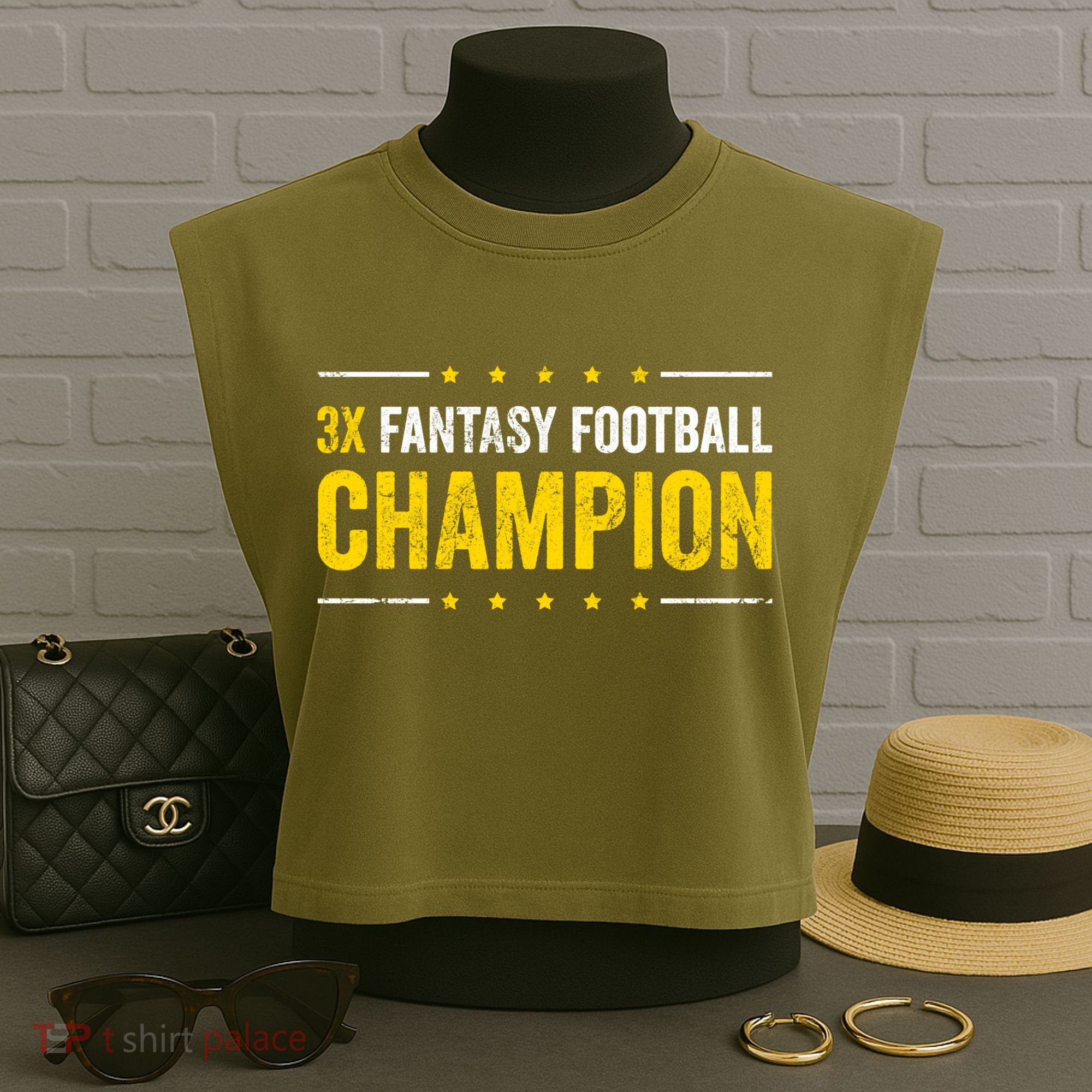Fantasy Football 3 Time Winner Champ Champion Gift Garment-Dyed Women's Muscle Tee