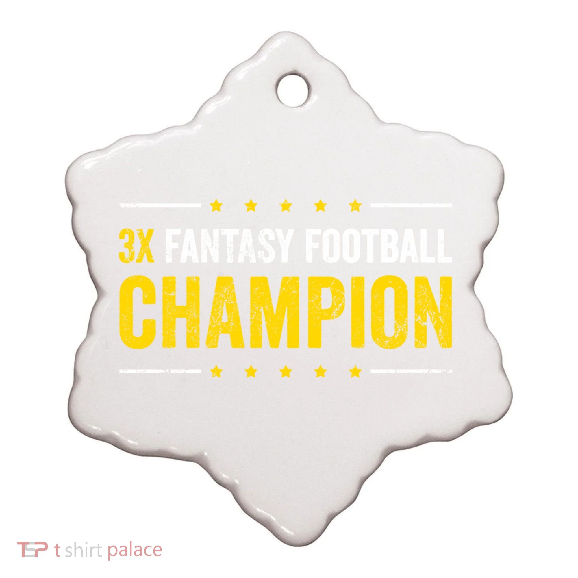 Fantasy Football 3 Time Winner Champ Champion Gift Ceramic Ornament
