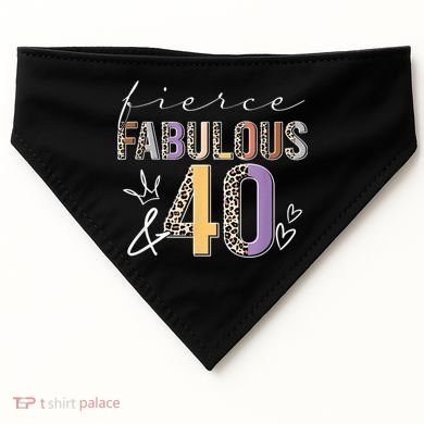 Fierce Fabulous & 40 Years Old Boho Leopard 40th Birthday USA-Made Doggie Bandana