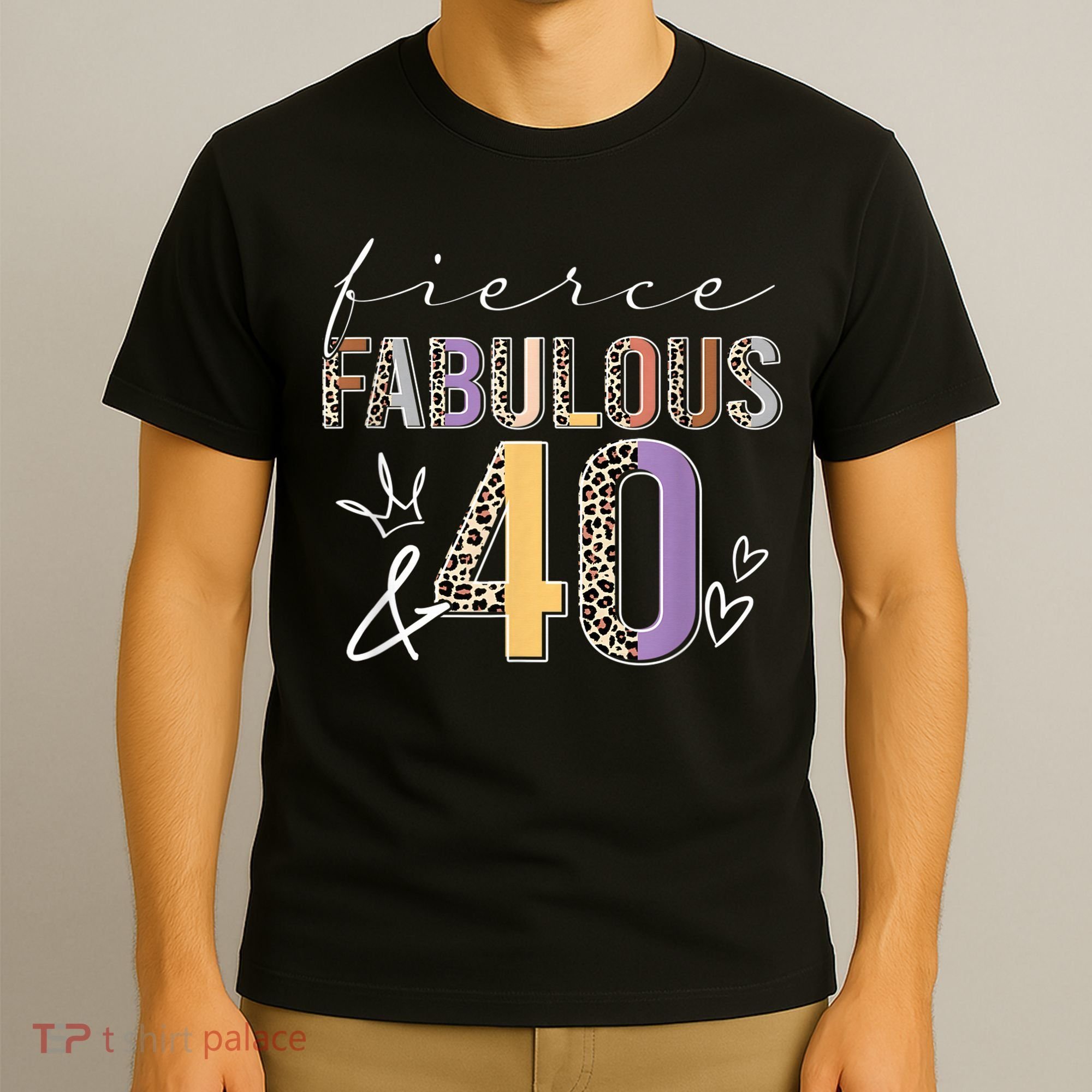 Fierce Fabulous & 40 Years Old Boho Leopard 40th Birthday T-Shirt