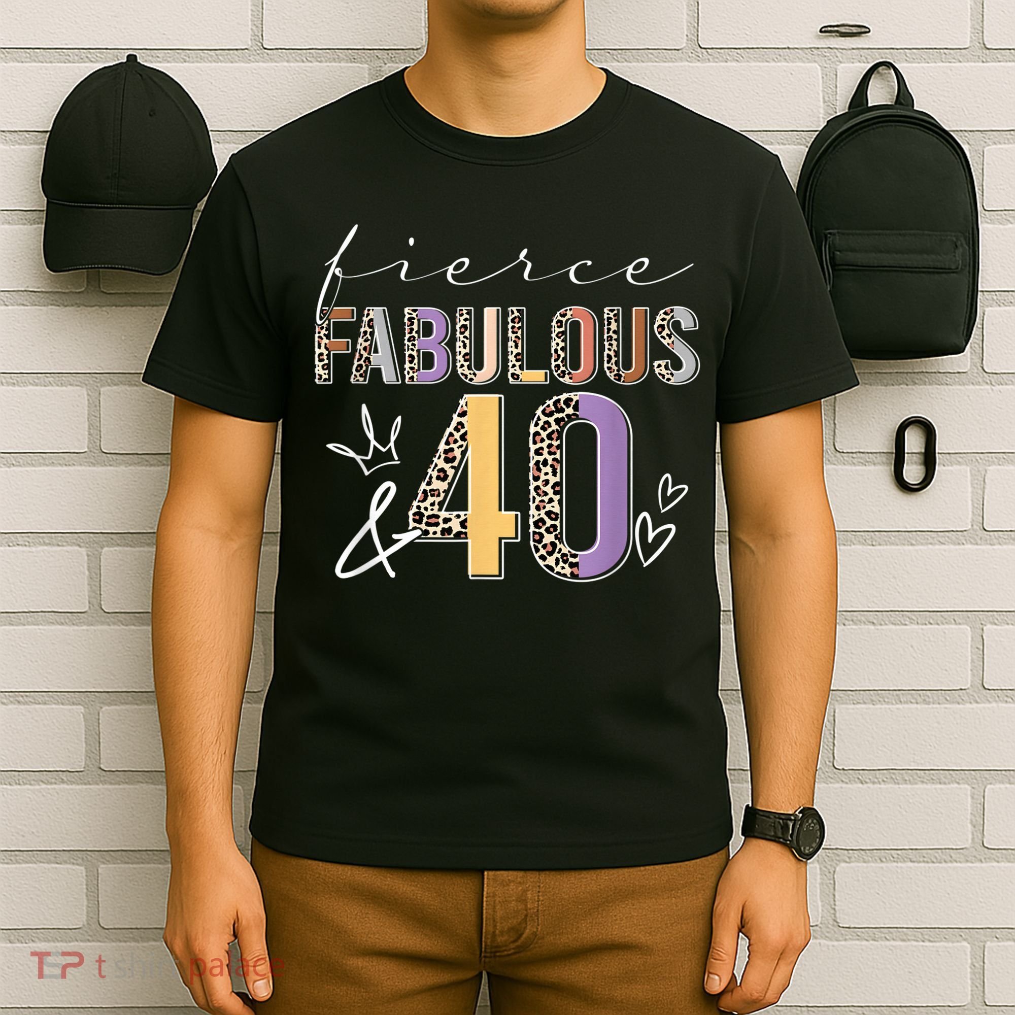 Fierce Fabulous & 40 Years Old Boho Leopard 40th Birthday T-Shirt