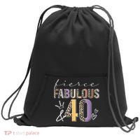 Fierce Fabulous & 40 Years Old Boho Leopard 40th Birthday Sweatshirt Cinch Pack Bag thumb 0