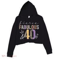 Fierce Fabulous & 40 Years Old Boho Leopard 40th Birthday Crop Fleece Hoodie thumb 0