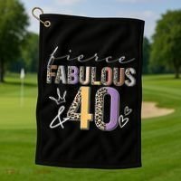 Fierce Fabulous & 40 Years Old Boho Leopard 40th Birthday Golf Towel thumb 1