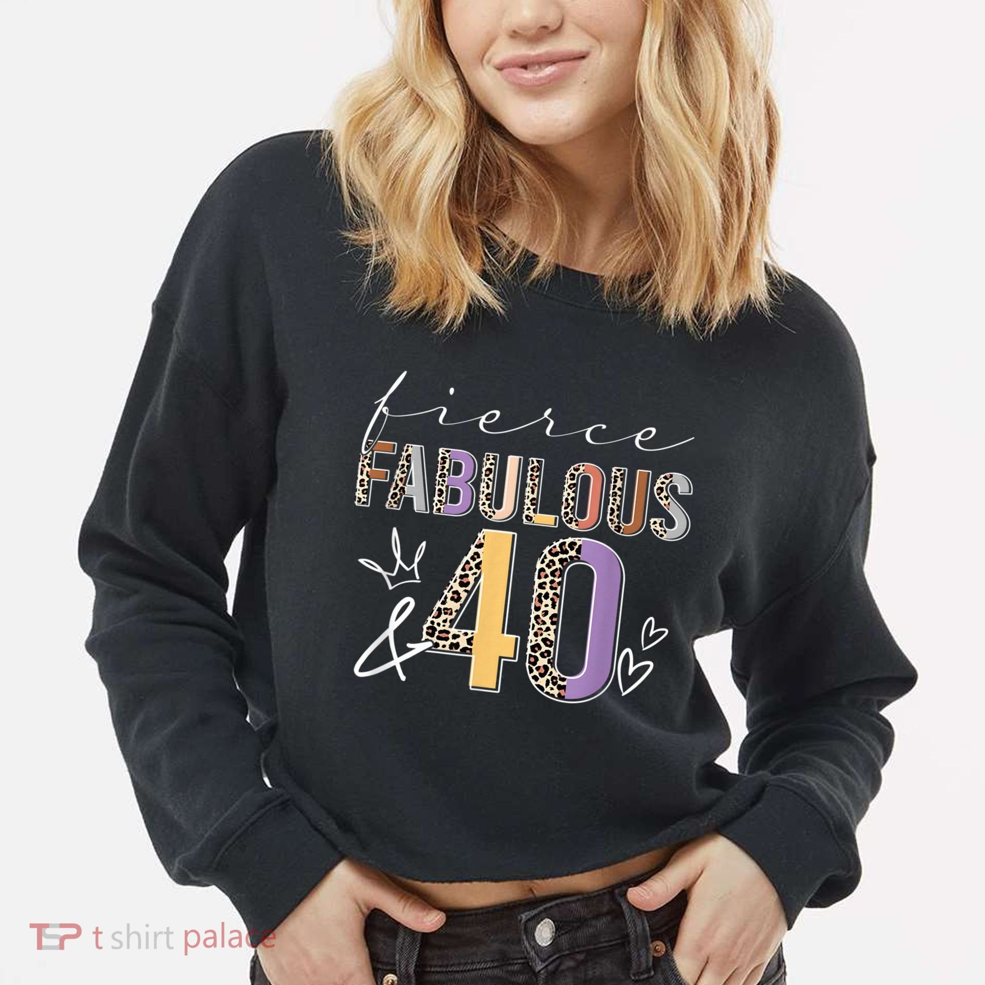 Fierce Fabulous & 40 Years Old Boho Leopard 40th Birthday Cropped Pullover Crew