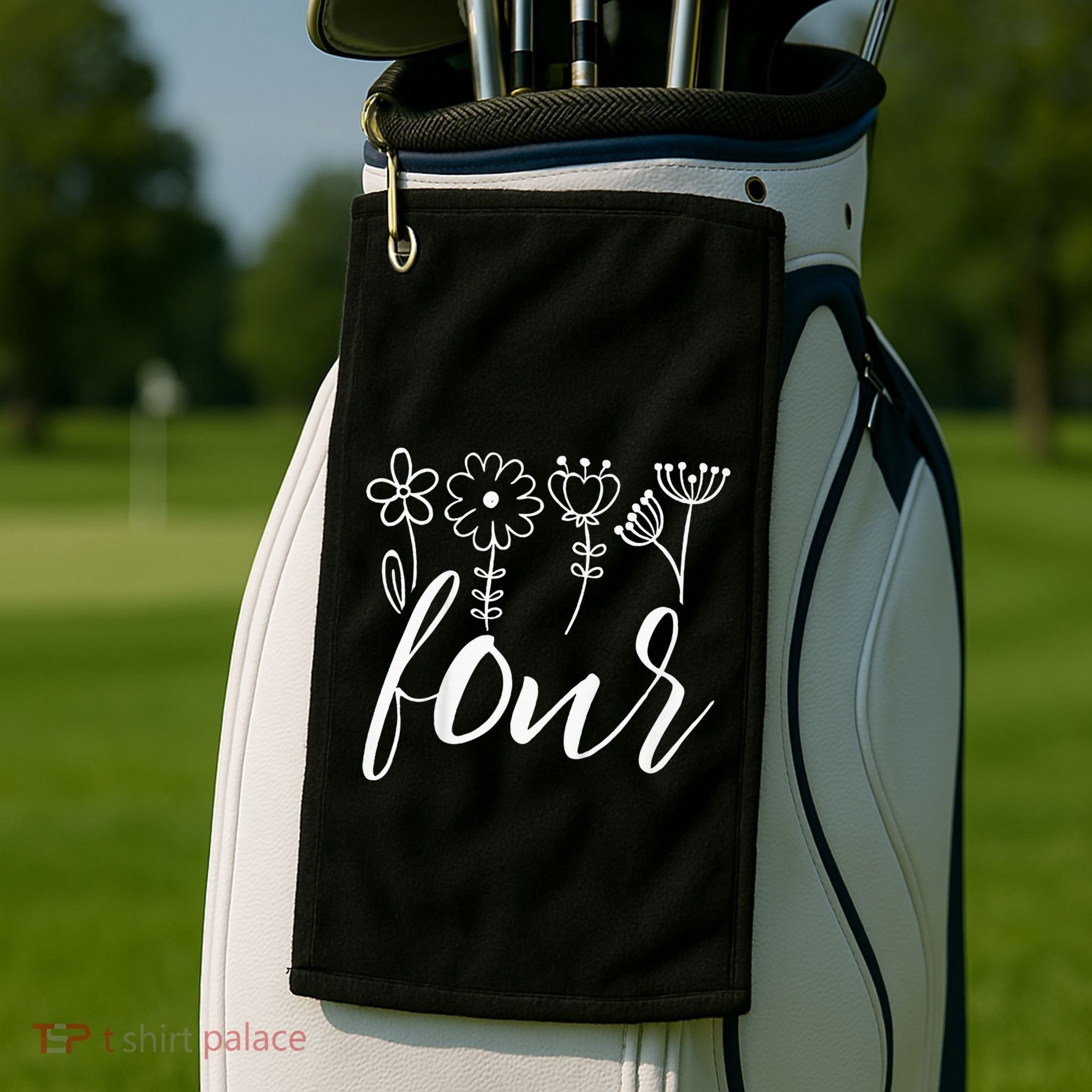 Floral Four 4 Year Old 4th Birthday Golf Towel