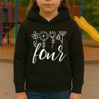 Floral Four 4 Year Old 4th Birthday Kids Hoodie thumb 3