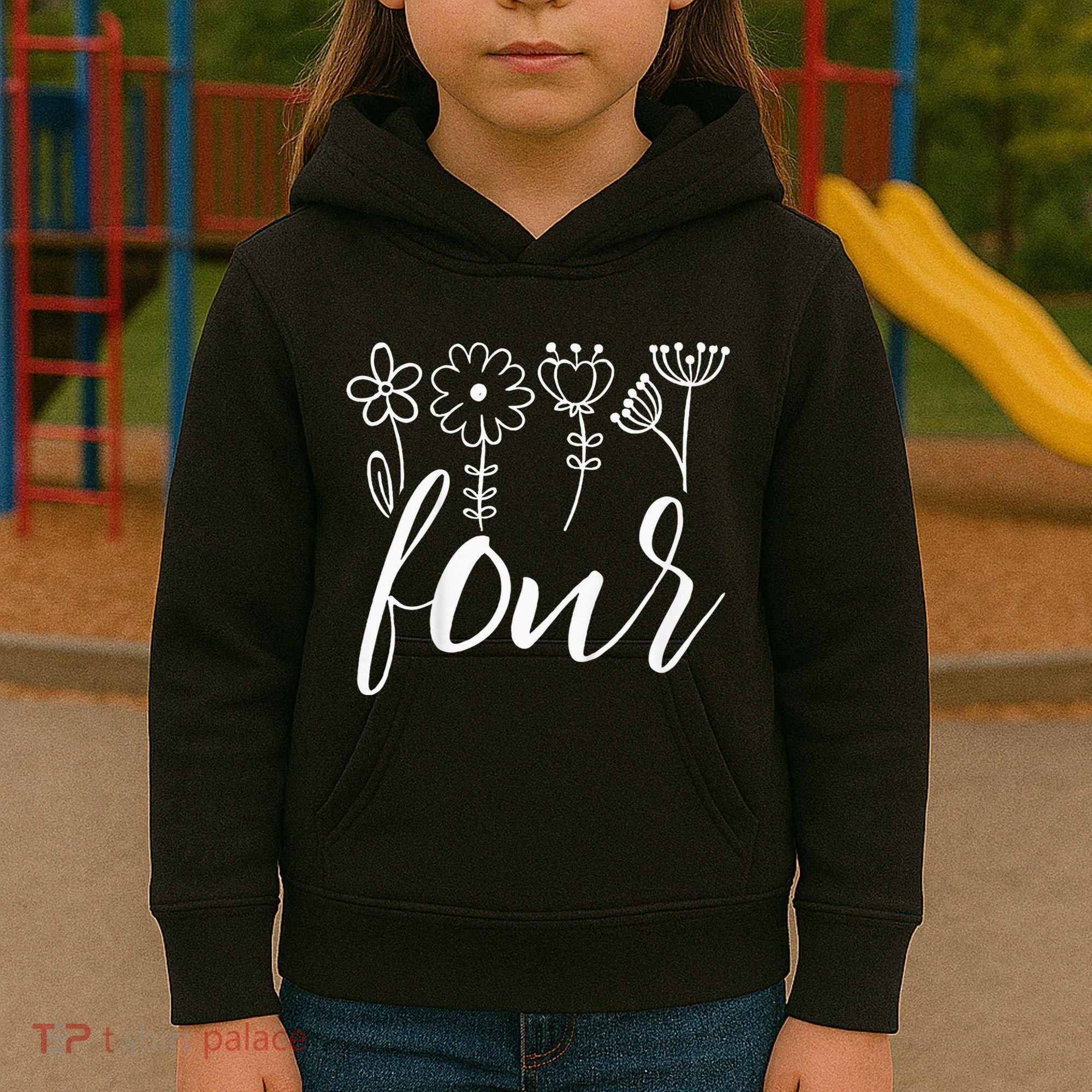 Floral Four 4 Year Old 4th Birthday Kids Hoodie