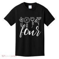 Floral Four 4 Year Old 4th Birthday Kids T-Shirt thumb 0