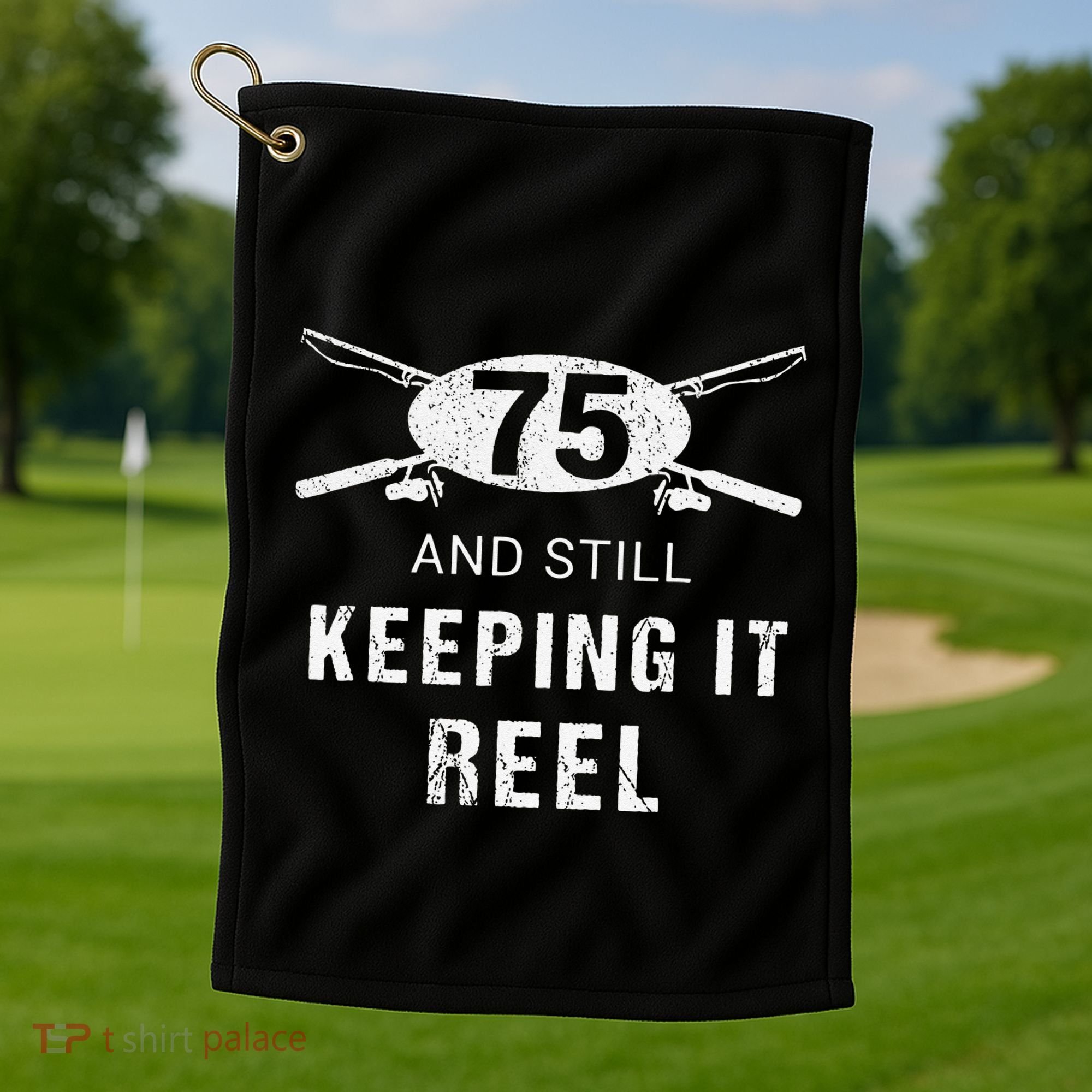Funny Fishing 75th Birthday Gift Fisherman 75 Year Old Golf Towel