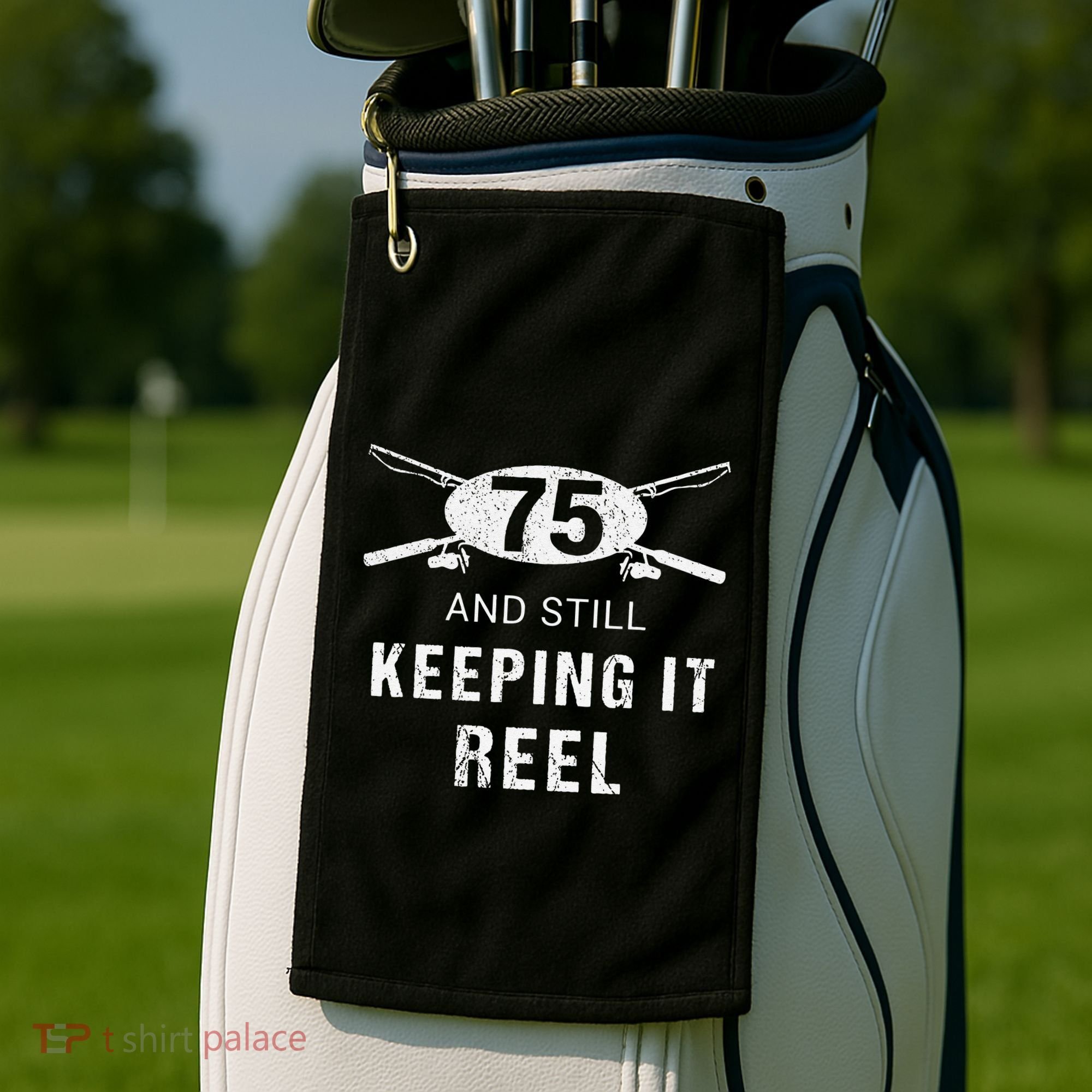 Funny Fishing 75th Birthday Gift Fisherman 75 Year Old Golf Towel