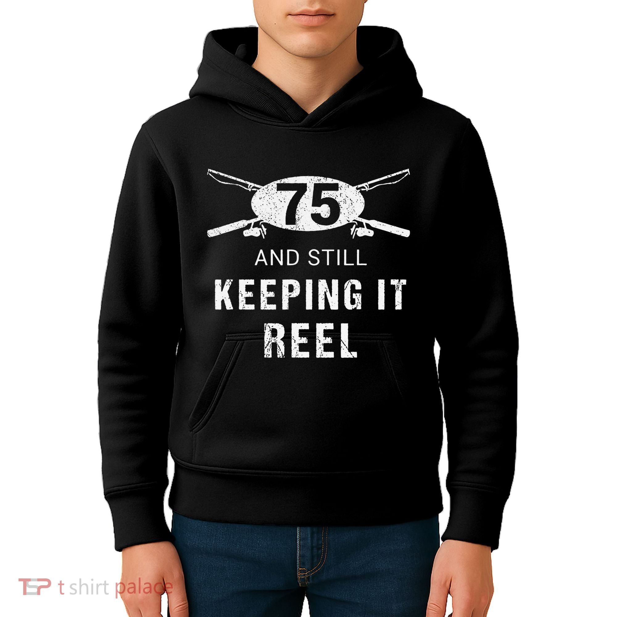Funny Fishing 75th Birthday Gift Fisherman 75 Year Old Kids Hoodie