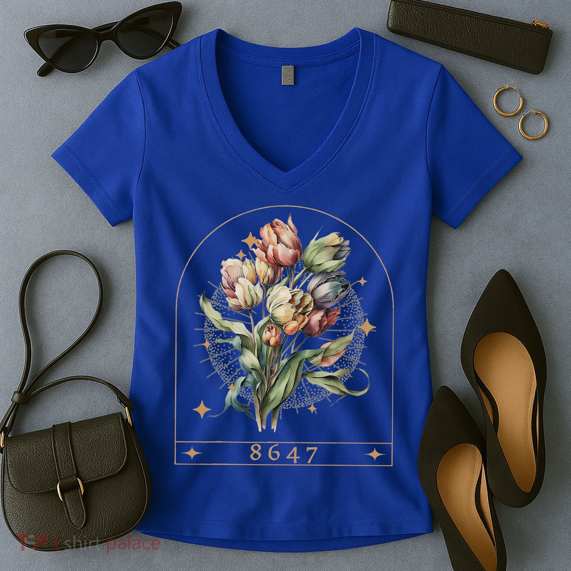 Floral Feminist 8647 Anti Trump Human Right Women's V-Neck T-Shirt
