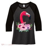 Flamingo Floral Art Women's Tri-Blend 3/4-Sleeve Raglan Shirt thumb 0
