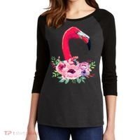 Flamingo Floral Art Women's Tri-Blend 3/4-Sleeve Raglan Shirt thumb 2