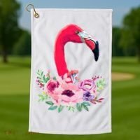 Flamingo Floral Art Golf Towel thumb 1